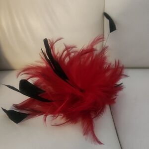 Fascinator: Red Feather Hair Clip with Black Accents